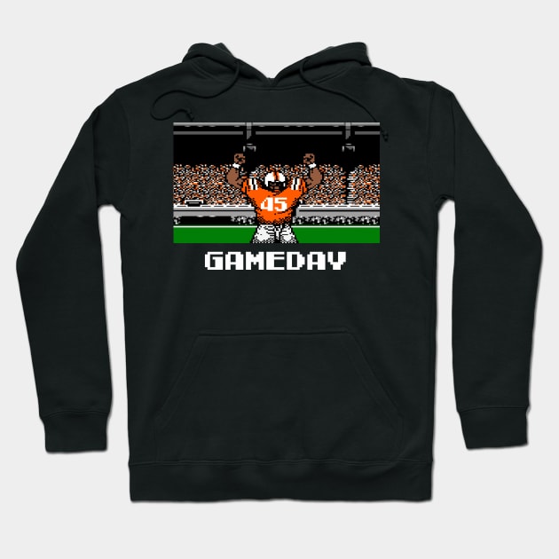 Orange and Black Football Gameday Retro 8 Bit Linebacker Hoodie by SLAG_Creative